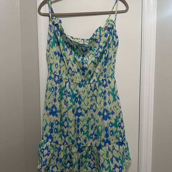 Stylish Blue and Green Patterned Mini Dress - Picture 1 of 3